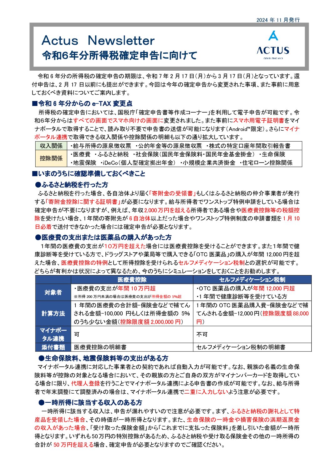 令和６年分所得税確定申告に向けて